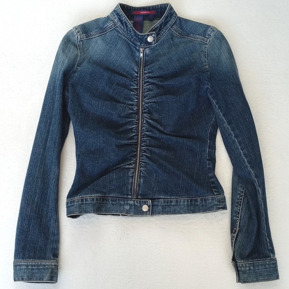 BCBGMAXAZRIA Ombre Denim Long Sleeve Zip Up Fitted Blue Jean Jacket Blazer XS - Picture 15 of 16